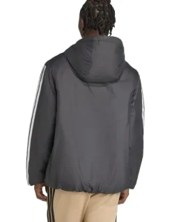 adidas Essentials Climawarm 3 Stripes Insulated Hooded Jacket in Black