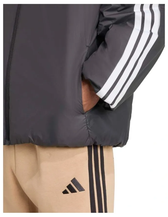 adidas Essentials Climawarm 3 Stripes Insulated Hooded Jacket in Black