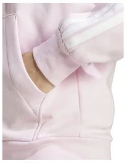 adidas Essentials 3-Stripes Full-Zip Fleece Hoodie in Clear Pink