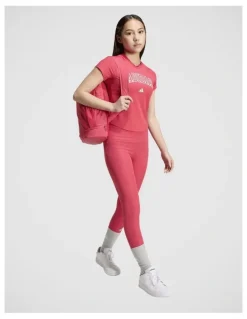 Adidas Sport Seasonals Collegiate Typography T-Shirt Junior Girls in Power Pink and White