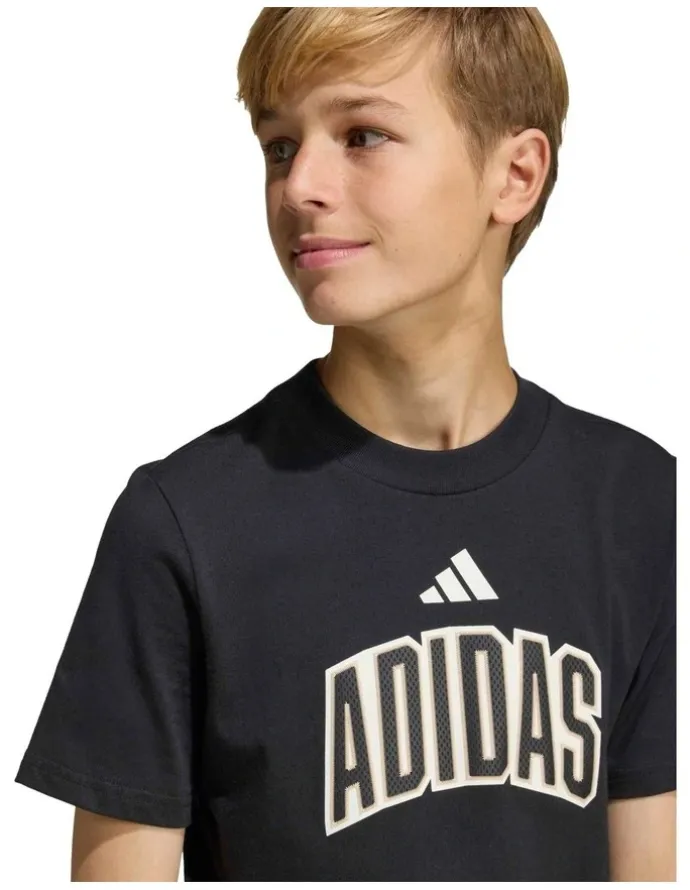 adidas Stadium Lettering T-shirt in Black/Off White