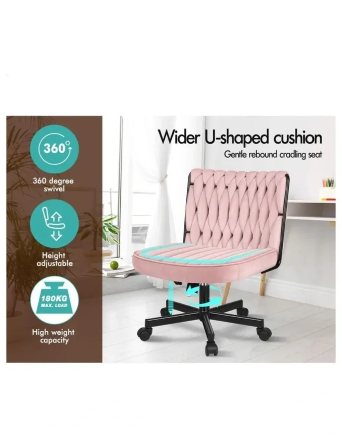 Alfordson Armless Office Desk Chair Mid Back Wide Seat w/ Wheels Boucle White