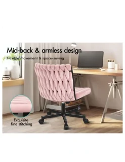 Alfordson Armless Office Desk Chair Mid Back Wide Seat w/ Wheels Boucle White