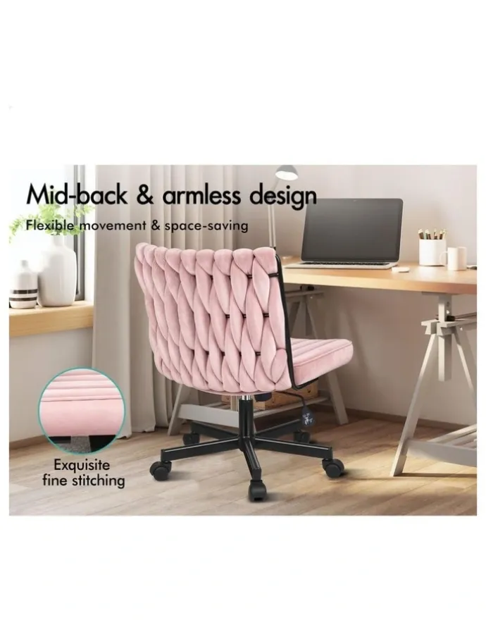 Alfordson Armless Office Desk Chair Mid Back Wide Seat w/ Wheels Boucle White