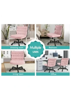 Alfordson Armless Office Desk Chair Mid Back Wide Seat w/ Wheels Boucle White