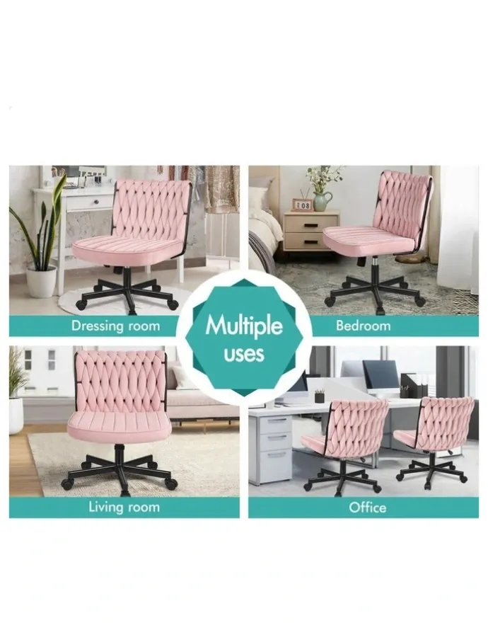 Alfordson Armless Office Desk Chair Mid Back Wide Seat w/ Wheels Boucle White