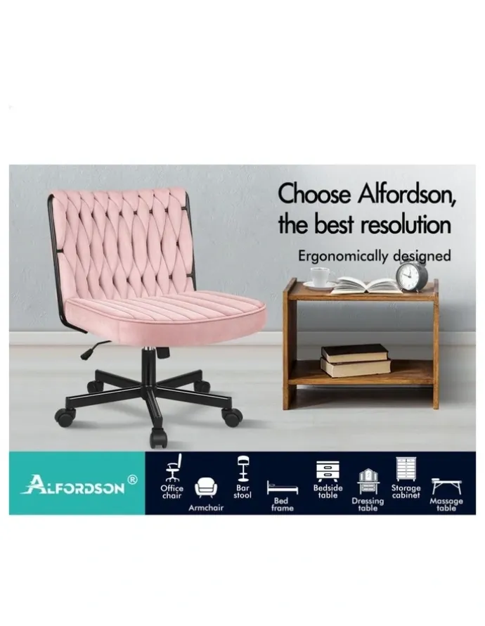 Alfordson Armless Office Desk Chair Mid Back Wide Seat w/ Wheels Boucle White