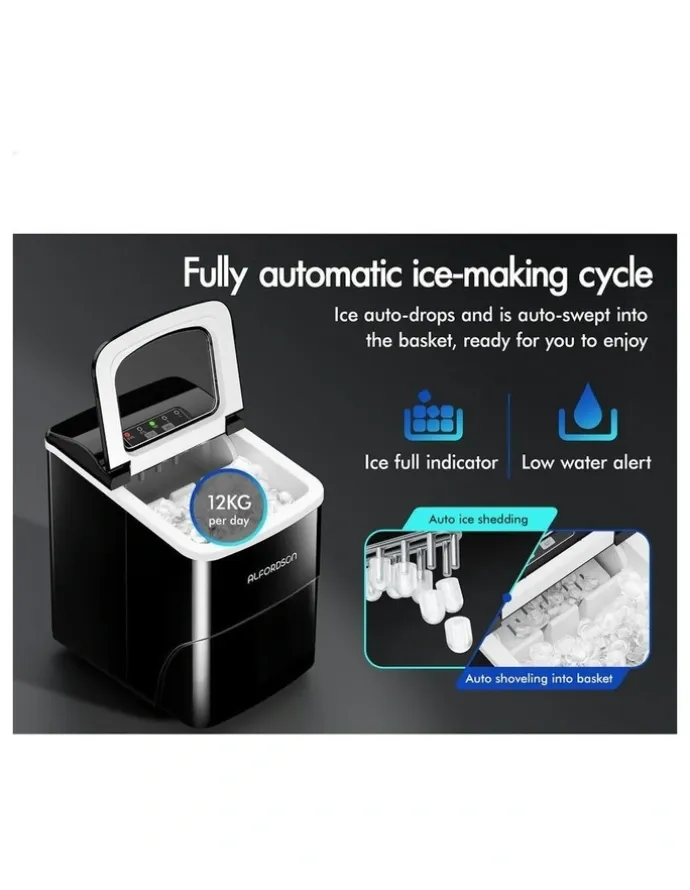 Alfordson Commercial Portable Ice Maker Machine 2.2L in Black