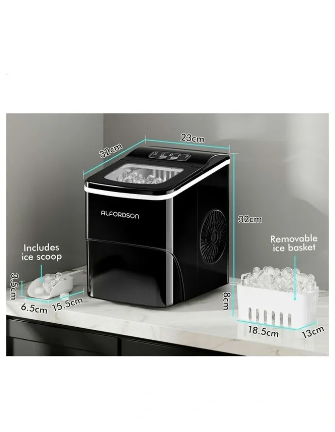 Alfordson Commercial Portable Ice Maker Machine 2.2L in Black