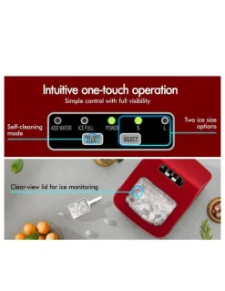Alfordson Commercial Portable 12kg Ice Cube Tray 2.2L Ice Maker in Red