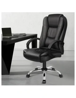 Alfordson Executive Office Chair PU Leather Computer Gaming Racer Black Seat