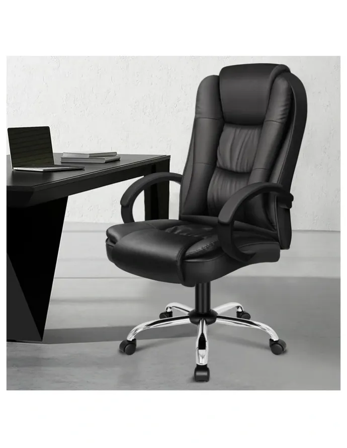 Alfordson Executive Office Chair PU Leather Computer Gaming Racer Black Seat