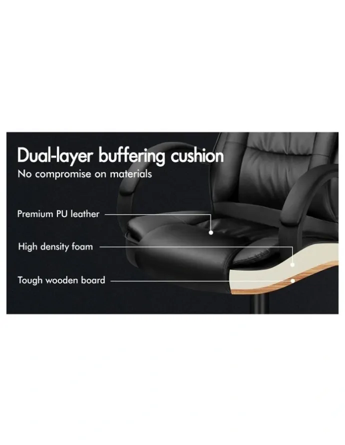 Alfordson Executive Office Chair PU Leather Computer Gaming Racer Black Seat