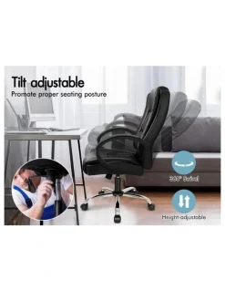 Alfordson Executive Office Chair PU Leather Computer Gaming Racer Black Seat