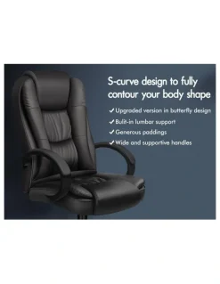 Alfordson Executive Office Chair PU Leather Computer Gaming Racer Black Seat