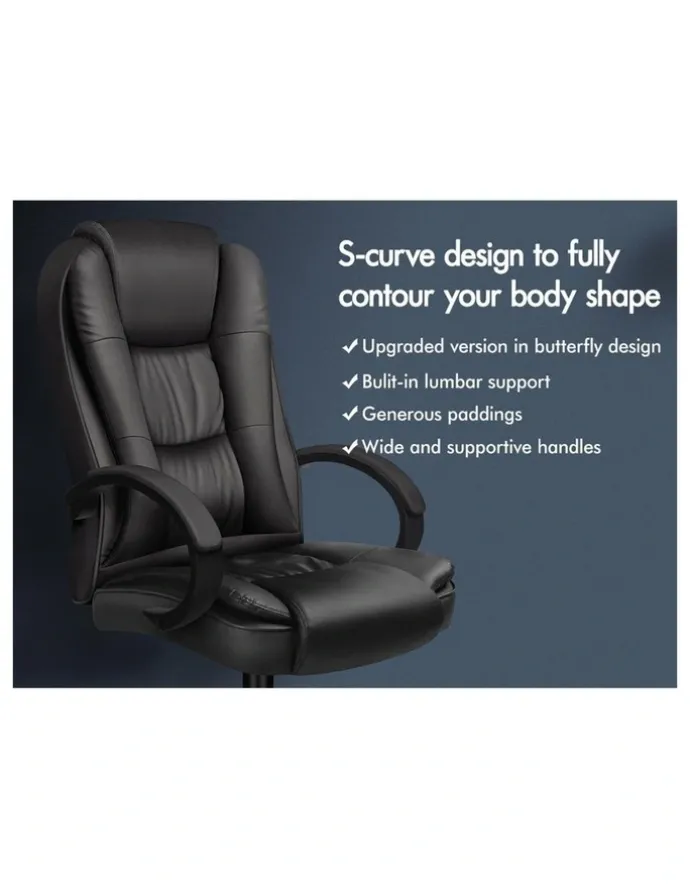 Alfordson Executive Office Chair PU Leather Computer Gaming Racer Black Seat