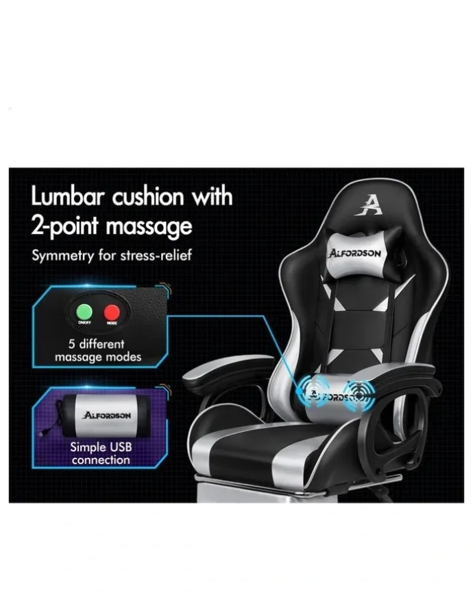 Alfordson Gaming Office Chair Racing Massage Computer Seat Footrest Leather