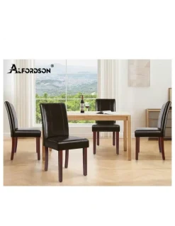 Alfordson High-Back Chair Glossy PU Leather Dining Chairs 2x in Brown