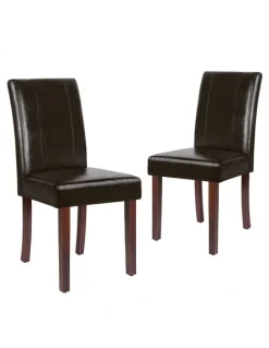 Alfordson High-Back Chair Glossy PU Leather Dining Chairs 2x in Brown