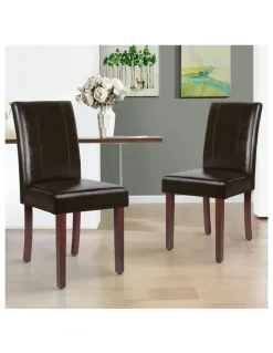 Alfordson High-Back Chair Glossy PU Leather Dining Chairs 2x in Brown