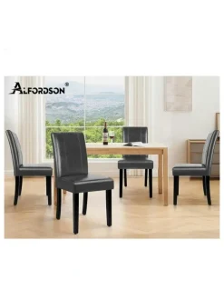 Alfordson High-Back Wooden PU Leather Dining Chairs 2x in Grey