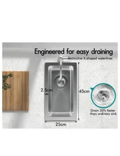 Alfordson Kitchen Sink Stainless Steel Drop in Flush Under Mount Basin 250X450MM
