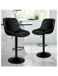 Alfordson Kitchen Swivel Xena Gas Lift Leather Bar Stools Chairs 2x in All Black