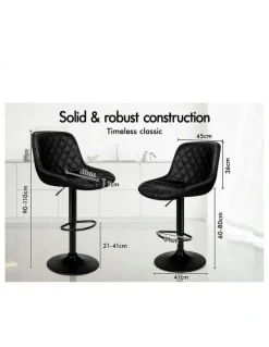 Alfordson Kitchen Swivel Xena Gas Lift Leather Bar Stools Chairs 2x in All Black