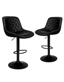 Alfordson Kitchen Swivel Xena Gas Lift Leather Bar Stools Chairs 2x in All Black