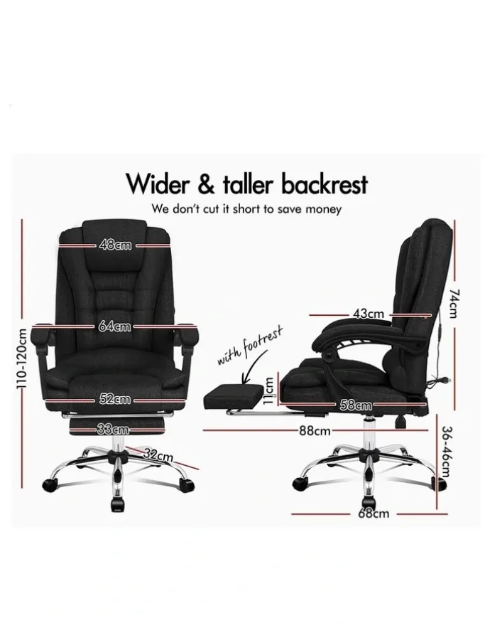 Alfordson Massage Office Chair Fabric Seat Black