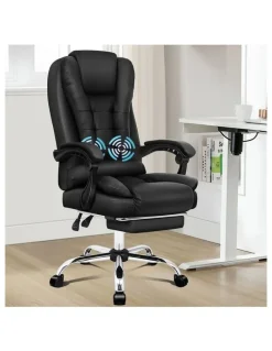 Alfordson Massage Office Chair Lumbar PU Leather Seat Black