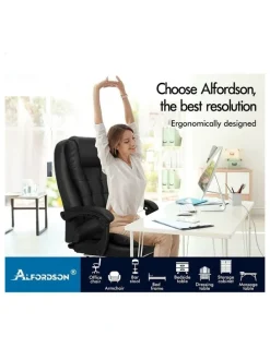 Alfordson Massage Office Chair Lumbar PU Leather Seat Black