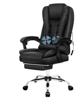 Alfordson Massage Office Chair Lumbar PU Leather Seat Black