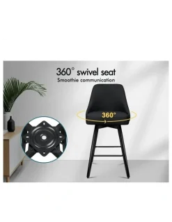 Alfordson Metal Swivel Bar Stools 2 Pieces in All Black
