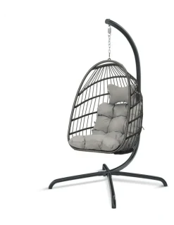 Alfordson Outdoor Egg Wicker Rattan Pod Foldable Seat Swing Chair in Light Grey