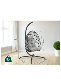 Alfordson Outdoor Egg Wicker Rattan Pod Foldable Seat Swing Chair in Light Grey