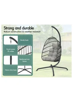 Alfordson Outdoor Egg Wicker Rattan Pod Foldable Seat Swing Chair in Light Grey