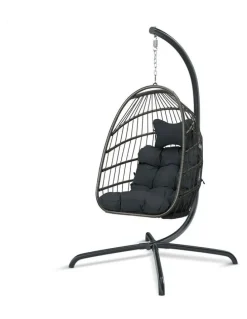 Alfordson Outdoor Egg Wicker Rattan Pod Foldable Seat Swing Chair in Dark Grey