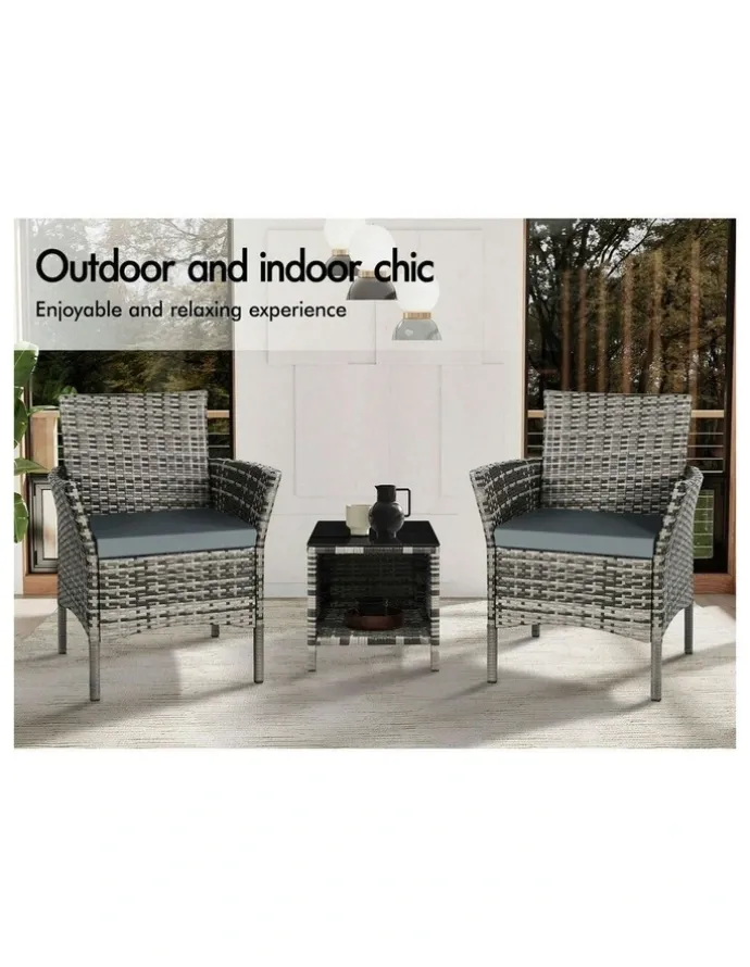 Alfordson Outdoor Wicker Bistro Set Of 3 Pieces in Grey