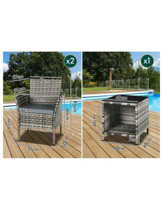 Alfordson Outdoor Wicker Bistro Set Of 3 Pieces in Grey