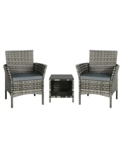 Alfordson Outdoor Wicker Bistro Set Of 3 Pieces in Grey