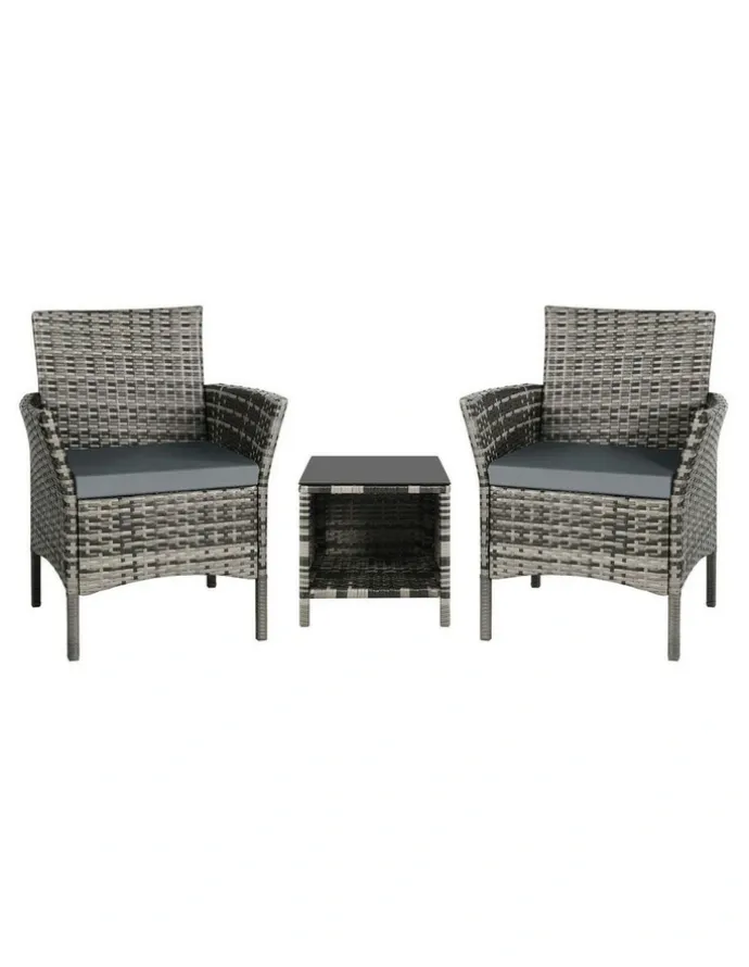 Alfordson Outdoor Wicker Bistro Set Of 3 Pieces in Grey