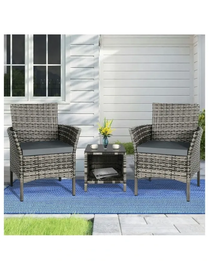 Alfordson Outdoor Wicker Bistro Set Of 3 Pieces in Grey
