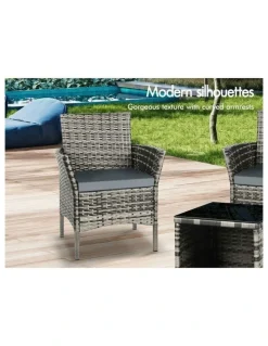 Alfordson Outdoor Wicker Bistro Set Of 3 Pieces in Grey