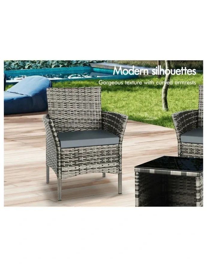 Alfordson Outdoor Wicker Bistro Set Of 3 Pieces in Grey