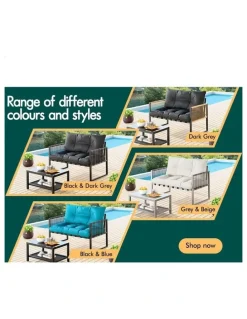 Alfordson 2PCS Outdoor Lounge Sofa Set Wicker Furniture Table and Chairs Garden Beige