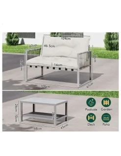 Alfordson 2PCS Outdoor Lounge Sofa Set Wicker Furniture Table and Chairs Garden Beige