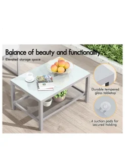 Alfordson 2PCS Outdoor Lounge Sofa Set Wicker Furniture Table and Chairs Garden Beige