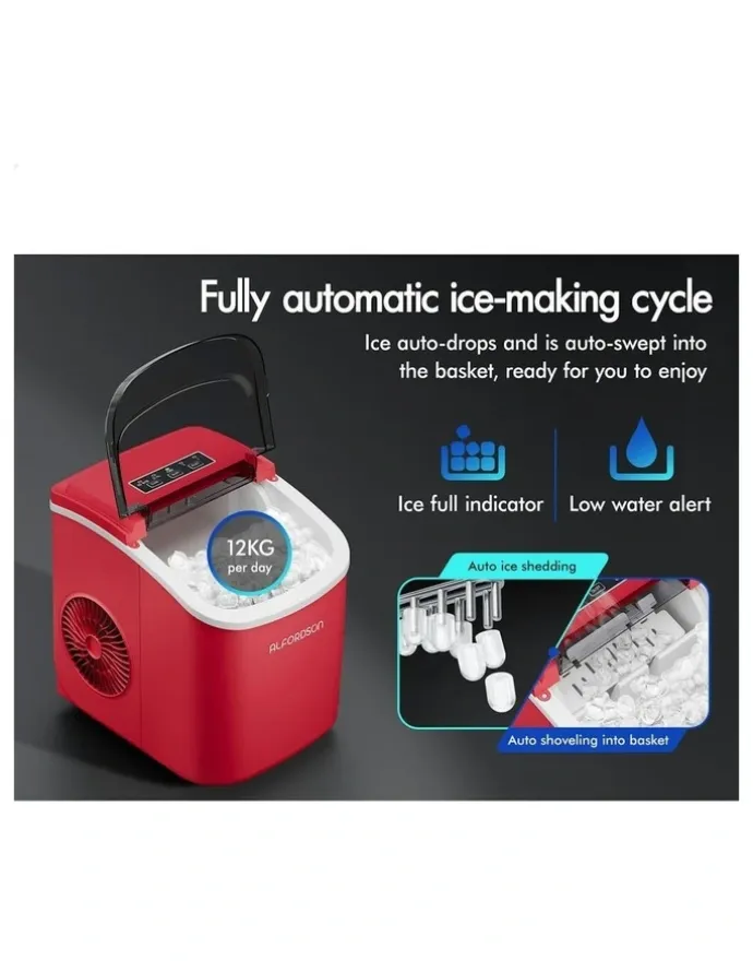 Alfordson Portable Ice Maker Machine 12kg in Red