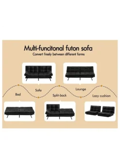 Alfordson Recliner Lounge Futon Couch 3 Seater Convertible Leather Sofa Bed in Black